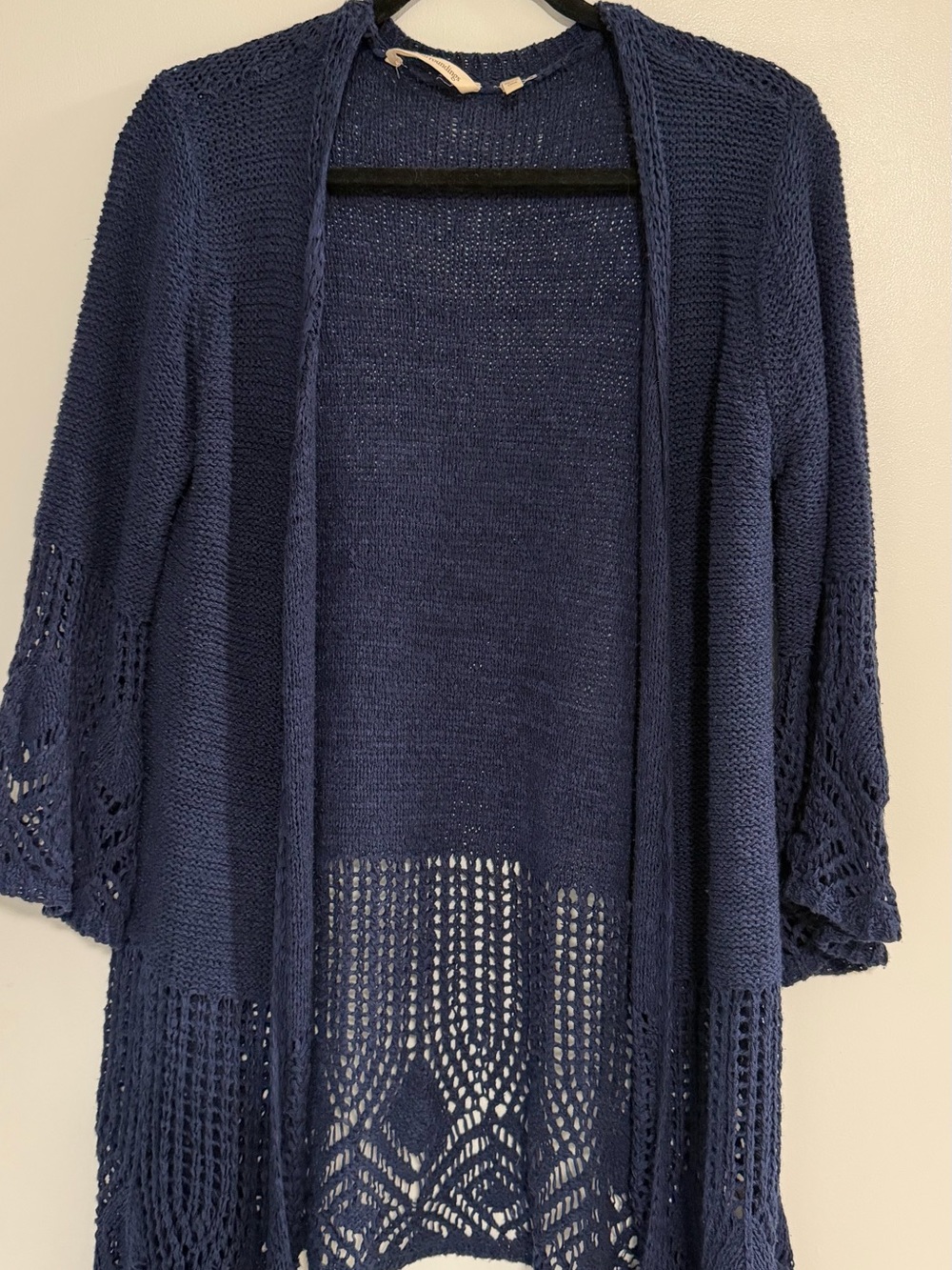 Soft Surroundings Navy Crochet-Trim Open Cardigan